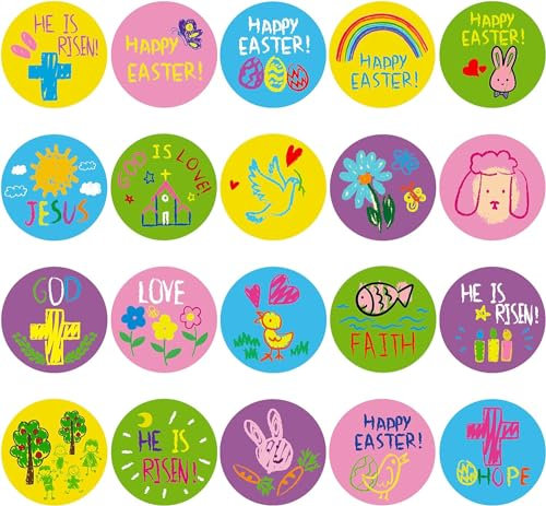 Haooryx 600Stück Religiöse Bibel Aufkleber für Kind Cartoon Kind gezeichnete christliche religiöse Aufkleber Jesus Er ist auferstanden Aufkleber Frühling Schrift Glaube Aufkleber für Sonntag Schule