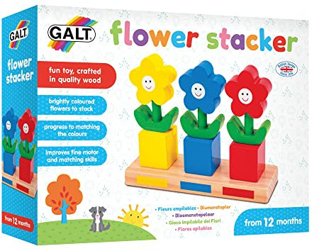 Galt, Flower Stacker, Baby Sensory Wooden Stacking Toys, Ages 12 Months Plus