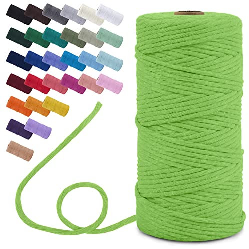 Uiopa Corde Macramé 3mm x 100m, Fil Macramé Simple Torsion Cordon Coton Naturelle, Ficelle Macramé pour Bricolage, Porte Plante Mural, Tapisserie, Decoration Boheme (Vert Gazon)