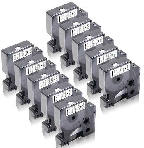 10x XemaX Schriftbänder Kompatibel für Dyno Etikettenband 12mm x 7m D1 45013 A45013 S0720530 für Dyno Beschriftungsgerät Dyno Label Manager 160 280 210D 360D 420P Label Point 100 200, Schwarz auf Weiß