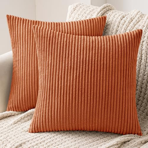 MIULEE 2er Set Kissenbezüge Kord Kissenhülle Dekorative Kissenbezug Sofakissen Couchkissen Dekokissen Zierkissenbezug Deko Kissenhülle mit Verstecktem Reißverschluss 50x50cm 20x20in Karamell