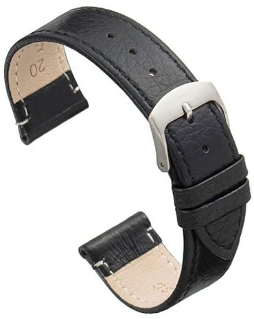diloy Elegantes, flaches Uhrenarmband aus Rindsleder mit Büffelledergravur 8mm 10mm 12mm 14mm 16mm 18mm 20mm 22mm Ref. 86 Schwarz 16mm