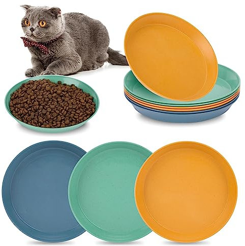 KALIONE 6 Pcs Cat Food Dish Shallow Cat Wet Food Flat Cat Bowls Whisker Fatigue Free Cat Food Bowls Cat Dishes for Food and Water Wide Cat Plate for Kittens and Short Legged Cat