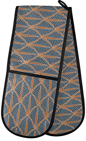 Maniques doubles extra longues, résistantes à la chaleur et antidérapantes pour cuisine, pâtisserie, grillades, écailles abstraites, géométriques, 88,9 x 17,8 cm
