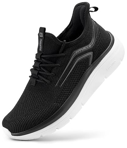 FitVille Zapatillas Running Hombre Ancho Zapatos Deporte Hombre Camina Comodos Sneakers Slip-in Blanco Negro 42 EU X-Ancho