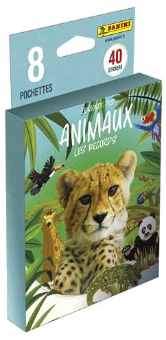 Panini Monde des Animaux-Les Records Blister 8 Pochettes, 004625KBF8, Bleu