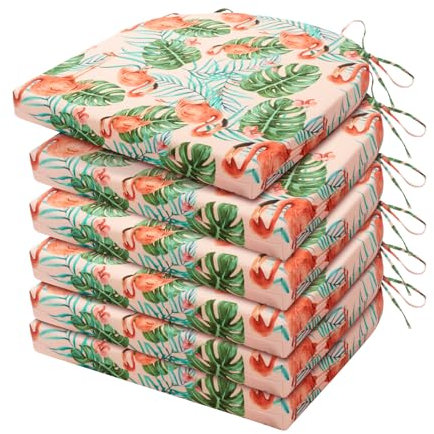 HARBOREST Lot de 6 coussins de chaise d'extérieur – Coussins d'angle ronds imperméables pour meubles de terrasse – Coussins de meubles de terrasse avec attaches – 43,2 x 40,6 x 5,1 cm – Flamant rose