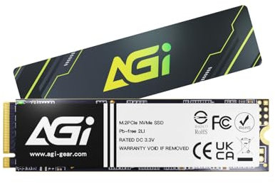 AGI AI298 1 to M.2 PCIe Gen3x4 NVMe 2280 SSD, 3D NAND, DRAM Cache, Read Speed up to 2400MB/s, Compatible with Laptop and Desktop Computer (PC)