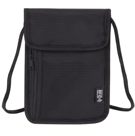 PINEPAN Pochette tour de cou unisexe avec protection RFID Sac de passeport étanche Organisateur Sécurité maximale pour smartphone et documents de voyage d'affaires, Noir