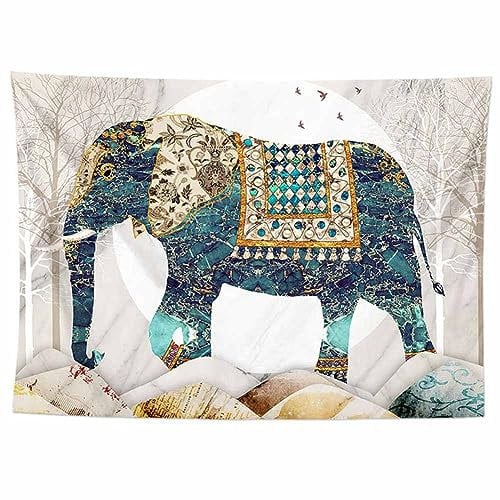 SHTGOI Wandteppich Blaue Seite Elefant mit Beige Ohren Muster Tapisserie Indischer Stil Wandbehang Vintage Wanddeko zum Aufhängen Decke Bohemian Wandtuch für Schlafzimmer Wohnzimmer 150 * 100cm 3#