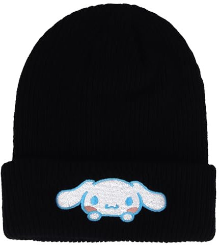 Roffatide Anime Cinnamoroll Cute Beanie Hat Kawaii Big Ear Dog Lolita JK Caps Winter Knit Hat for Boys Girls Embroidered Beanie Cap Black(White)