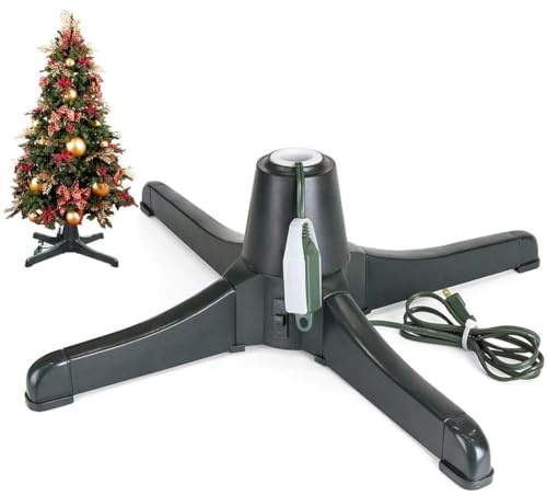 360° Rotating Christmas Tree Stand, Stable Electric Adjustable Artificial Holiday Tree Holder for Up to 7.5ft and 80 pounds Trees, 360 Revolving Christmas Tree Base Stand with Power Supply Adapter