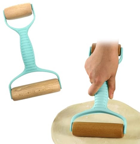 NHPY 1 Piezas Rodillo Cocina Amasar, Doble Cabeza Rodillo De Amasar con Mango,Rodillo De Cocina Madera,24Cm Rodillo Amasar para Pastelería Pizza Galletas(Verde)