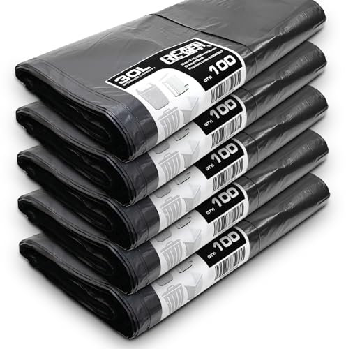 5 Flat Packs | 500 Bags | RE-GEN 30 Litre Swing, Pedal, Square Bin Liners Refuse Sacks, Everyday, Office & Home Use | Black Industrial Strength Rubbish Garbage Bags 375/600 x 600mm