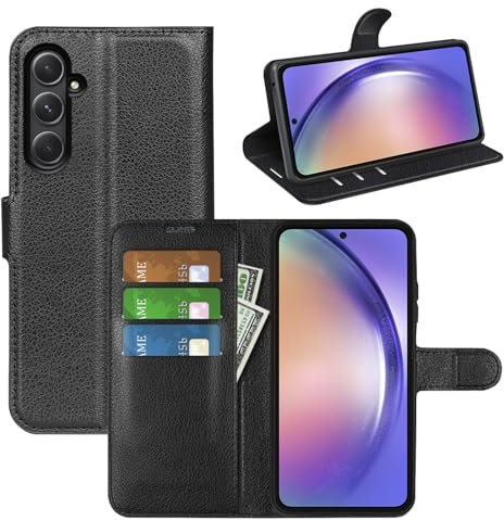 Handyhülle Kompatibel mit Samsung Galaxy A55 | Premium Qualität TPU Klapphülle für Galaxy A55 mit Kartenfächern | Magnetverschluss Handyhülle | Schwarz