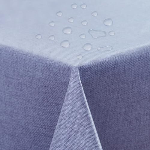 ATsense Tischdecke Abwaschbar Blau, Abwischbare Tischdecken Wasserabweisend Lotuseffekt, Fleckabweisend Table Cloth Leinenoptik, Tischtuch 140x240 cm Rechteckig
