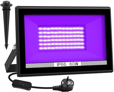 60W LED Schwarzlicht Strahler, NATPOW UV Schwarzlicht Fluter mit Stecker IP66 Wasserdicht Schwarzlichtlampe Fluoreszenz Blacklight Partylicht für Halloween Aquarium Bar Neonfarben Disco(1 pack)