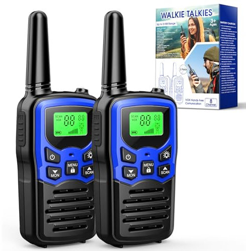 Hapikids Talkie Walkie Longue Portée 5KM, Camping Accessoires Talkie Walkie Adulte Enfants Radio Talkie Walkie Chasse avec Lampe de Poche rétroéclairée LED(Bleu)