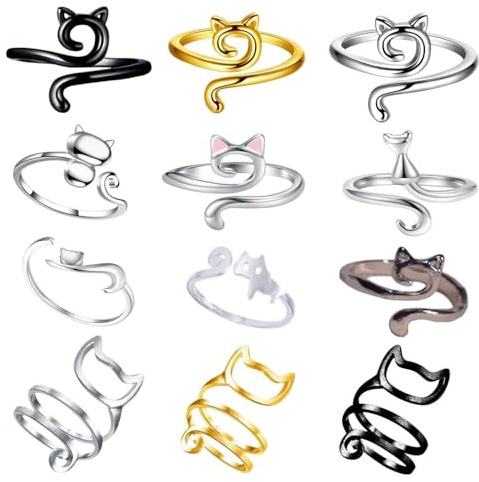 YSJCHEBS 12 Piezas Anillos De Dedo De Ganchillo para Gatos, Ganchos Abiertos Y Bucles De Hilo, Accesorios para Tejer, Anillos para Tejer, Anillos De Ganchillo De Colores