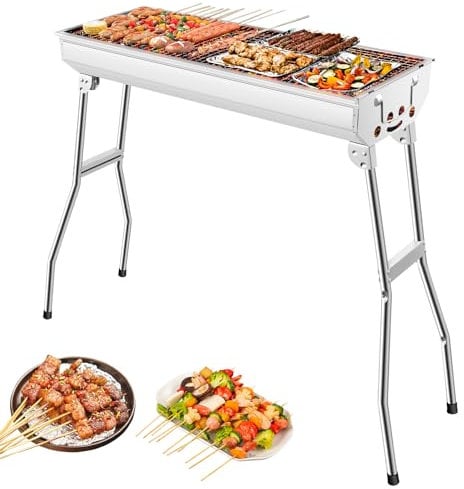 Teodute Barbecue a Carbonella da Esterno, Portatile, In Acciaio Inox Pieghevole Barbecue Griglia a Carbone, per Campeggio Giardino Picnic Feste, per 5-10 Persone