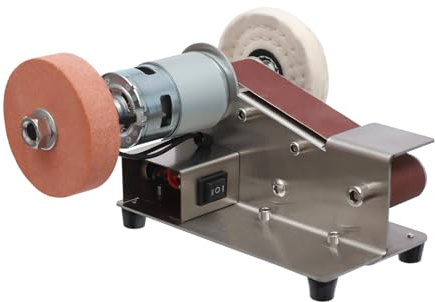 Elektrischer Bandschleifer, 775 Motor 150W Mini Bandschleifer, 7 Gang 9000r/min Bandschleifer Stationaer, Polier-Schleifschärfer Bandschleifmaschine mit 20pcs Band
