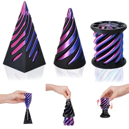 Impossible Cone (3PCS), 3D Printed Spiral Cone Fidget Toy, Impossible Pyramid Passthrough Sculpture, Mini Stress Relief Desktop Decorations Toy for Kids Adult Gift (Laser Purple Blue)