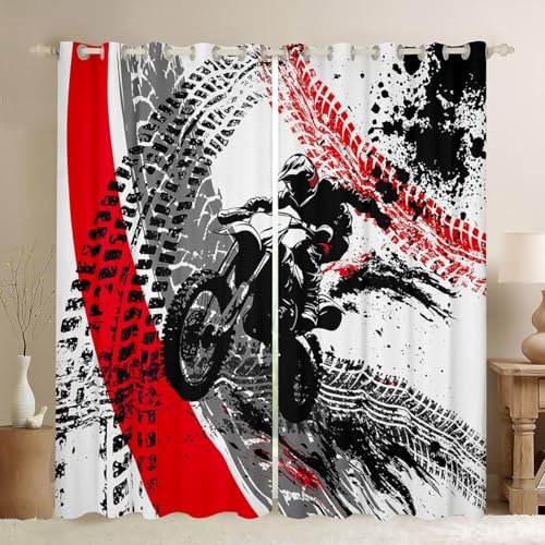 Loussiesd Dirt Bike Vorhänge 245x140cm für Kinder Jungen,Extreme Sport Motocross Fenstervorhang Racing Motocross Blickdichte Vorhänge Motorrad Teens Gardinen,Jungen Schlafzimmer Zimmer Dekor