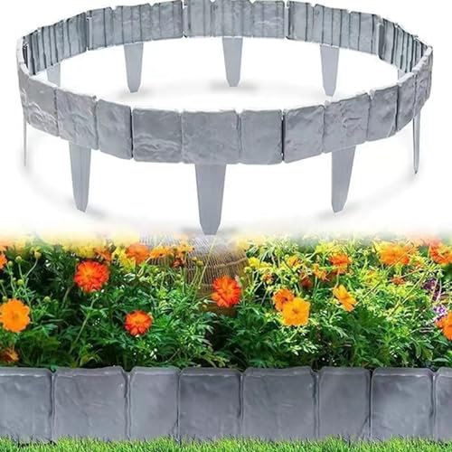 Wobestod 20 Pcs Bordures de Jardin Bordure Jardin Plastique 2.5m Bordure de Gazon Bordure Pelouse Clôture Effet Pierre Bord la Pelouse Bordure de Jardin Décorative (Gris)