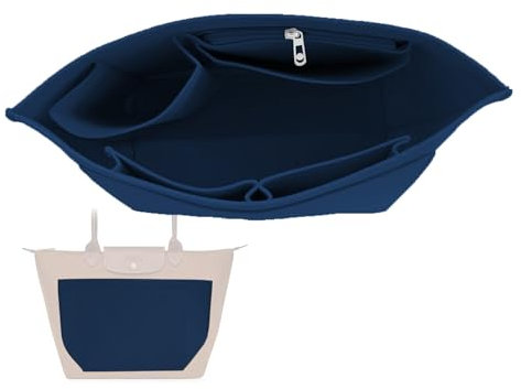 HYEPNED Bag Wallet Insert Organizer, Multi-Pocket Felt Tote for Inserting Wallet, Folding Tote Bag Organizer Insert for Longchamp (Black, L) (NM)