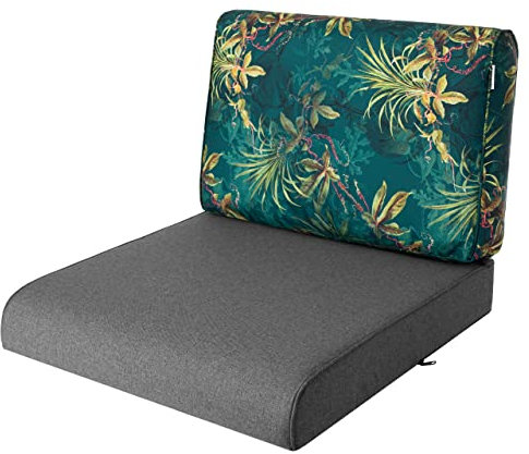 Bjird Sitzkissen 50x50 cm für Rattanmöbel – Sessel & Stühle – 2-teilig (Sitz + Rückenlehne) – Indoor & Outdoor – Wasserabweisend – Anti-Rutsch – Oeko-TEX - Graphit + grünes Gras