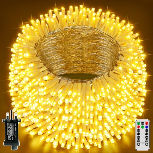 Hopexy Fairy Lights Plug in, 60m 600 LEDs Fairy Lights Mains Powered with Timer, Waterproof Warm White String Lights with Remote/8 Modes/Indoor Outdoor for Bedroom Patio Party Tree Decorations