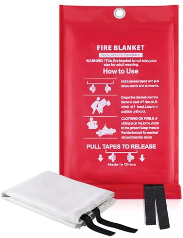 Kitosun Löschdecke 160x180 Küche Feuerlöschdecke - Brandschutzdecke Feuerlöscher für Haushalt Fettbrände Fettbrand Büros Garagen Schweißwerkstätten Auto Einfach Effizient 1.6m x1.8m (1Stück-1.6M)