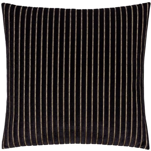 Paoletti Savoy Stripe Cushion Cover – Reversible Soft Textured Velvet Decorative Cushion for Sofas Beds and Armchairs (Black - 50x50cm)