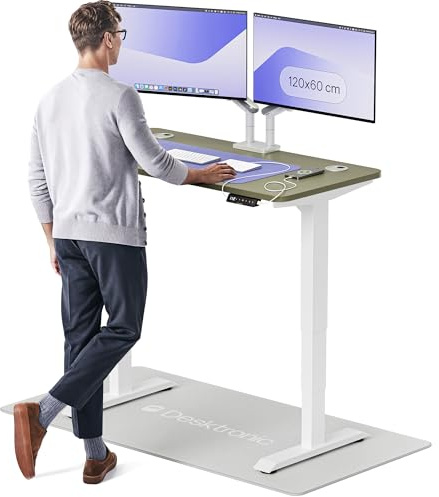 Desktronic HomePro Standing Desk – 120 x 60 cm Height Adjustable Desk with Electric Dual Motor, Touchscreen Controller & Integrated USB/USB-C, 3 Memory Presets