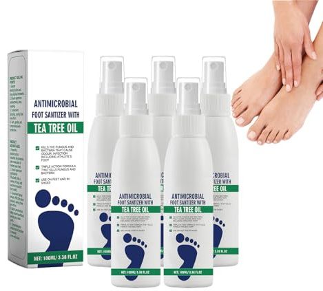 Teebaumöl-Fußspray - Natürliches Erfrischungsspray für Schuhe & Füße, Geruchskontrolle Deodorant für stinkende Füße, schnell trocknende Fußpflege mit Aloe Vera für Männer & Frauen, 100ml (5 Flaschen)