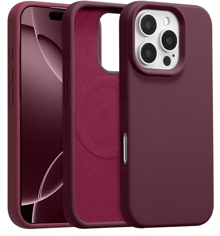 UCASONG Magnetic Liquid Silicone Case for iPhone 16 Pro, Plum | 6.3Inch, Compatible with MagSafe, Cute Plain Solid Color Slim Case, Soft Smooth Matte Shockproof Protective Cover