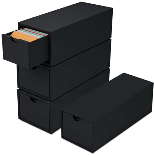 Runyu 4 Stück Karteikasten Box A8, Lernkarteibox Schwarz Karteikartenbox, Fasst 4000+ Karteikarten, Karteibox für Lernen Notizen Machen Schule Büroarbeit