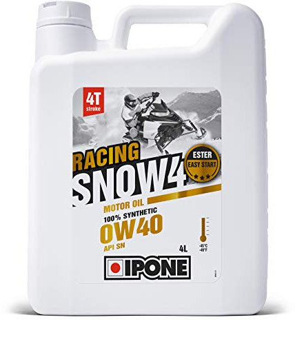 IPONE – Huile Moteur Motoneige 4 Temps 0W40 SNOW 4 RACING – 100% Synthétique – Motoneiges sportives et de compétition - Démarrages faciles et rapides - Réduction consommation huile - 4L