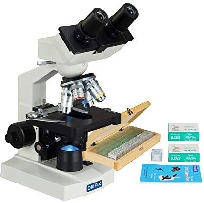 OMAX M82E Series LED Binocular Compound Microscope 40X–2000X Biological Lab Microscope with Double‑Layer Mechanical Stage, Widefield Eyepieces, NA1.25 Abbe Condenser and Variable LED Illumination