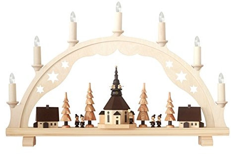 Rudolphs Schatzkiste Schwibbogen Seiffener Kirche mit Beleuchtung Höhe=53cm Schwibbogen Spielzeugdorf Seiffen mit Beleuchtung Schwibbogen Seiffener Kirche elektrisch Natur 63 cm