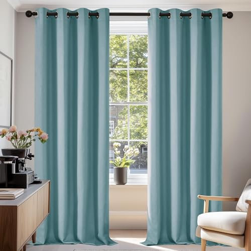 Deconovo Verdunkelungsvorhang Ösen Gardinen Kälteschutz Schlafzimmer Winter Vorhang Blickdicht, 245x140 cm(HöhexBreite), Himmelblau, 2er Set