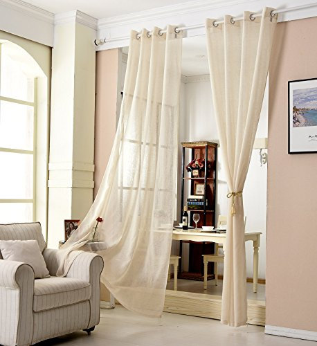 WOLTU Gardinen transparent mit Ösen Leinenoptik Vorhang Ösenvorhang Halbtransparent 140x225 cm Sand Stores Voile Fensterschal Leinenvorhang für Wohnzimmer Kinderzimmer Schlafzimmer (1 Stück)
