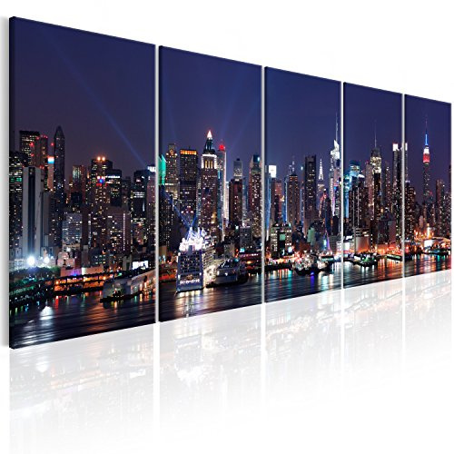 B&D XXL - Leinwandbild Skyline New York, 200x80 cm, 5-teilig, Schlafzimmer | Hochwertige Leinwand, sofort aufhängbar, ideal fürs Wohn- oder Schlafzimmer, wasserfest und lichtecht, langlebig, stilvoll