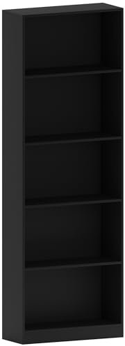 Vida Designs Cambridge 5 Tier Extra Large Bookcase, Black Wooden Shelving Display Storage Unit Office Living Room Furniture