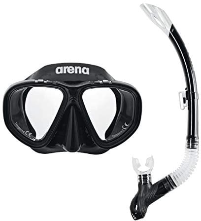 Arena Unisex Premium-Schnorchelset für Kinder, Maske und Schnorchel, Gestochen Scharfe Brillengläser, Geeignet für Meer und Pool, Einstellbarer Verschluss mit Schnalle, Schwarz