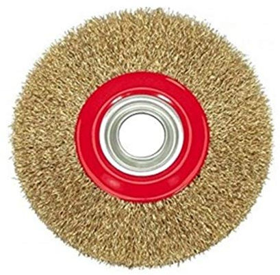 FAST WORLD SHOPPING ® Spazzola Per Mola Da Banco Setole In Acciaio Ottonato Disco Molatrice 150Mm Con Adattatori Albero Varie Misure Spazzolone Smerigliatrice Da Banco