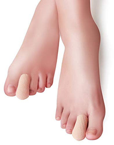Uteruik Adjustable Cuttable Gel Toe and Finger Cap Lined Gel Toe Covers Sleeves Ribbed Knit Toe Caps Silopad Digital Caps, 5pcs