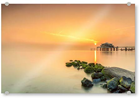 artboxONE Acrylglasbild 120x80 cm Natur Wolkenlos Timmendorfer Strand Bild hinter Acrylglas - Bild Strand Meer Nebel