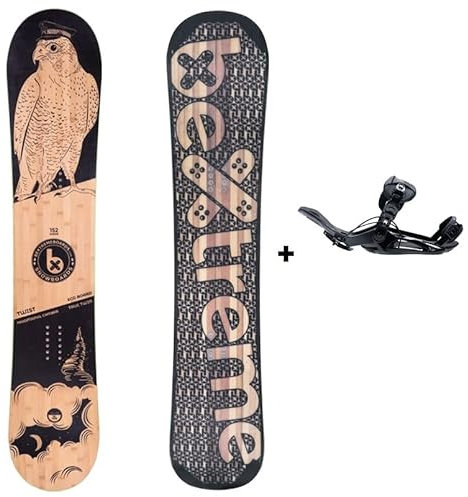 Bextreme Snowboard Freestyle und Freeride Twist mit SP Private Bindung, schwarz, für Damen und Herren, hergestellt aus Bambus, Buche und Pappel (Bindung SP 39-42, 160 cm)