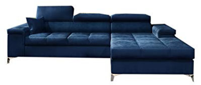 MOEBLO Ecksofa mit Schlaffunktion mit Bettkasten Sofa Couch L-Form Polstergarnitur Wohnlandschaft Polstersofa mit Ottomane Couchgranitur mit Bettfunktion - Ronaldo (blau(Monolith 77), Ecksofa Rechts)